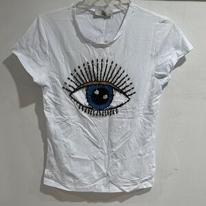 Stylish White Tee with Blue Eye Design